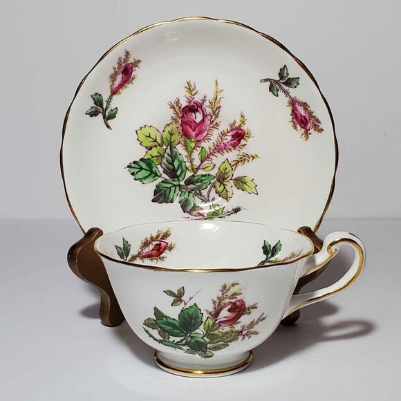 Royal Chelsea Teacup and Saucer Moss Rose Pink Vintage - Picture 6 of 10